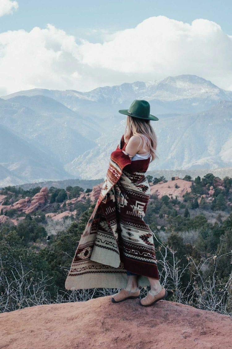 Off the Grid Inca Aztec Throw, Queen, King Blanket | Southwest Indian Navajo Boho Style | Native Cover for Camping, Bedding, Couch, Vanlife | Faux Alpaca, Lightweight, Hypoallergenic (Vinincunca Maroon, Queen) - Image 3